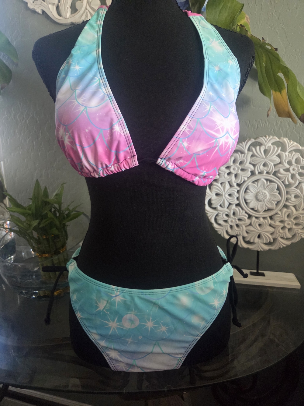 Amazon Women's Ombre Pink Blue Green Mermaid Bikini Set